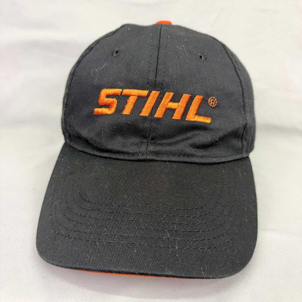 Stihl Hat Baseball Cap Mens OSFM Black Orange Embroidered Logo Adjustable